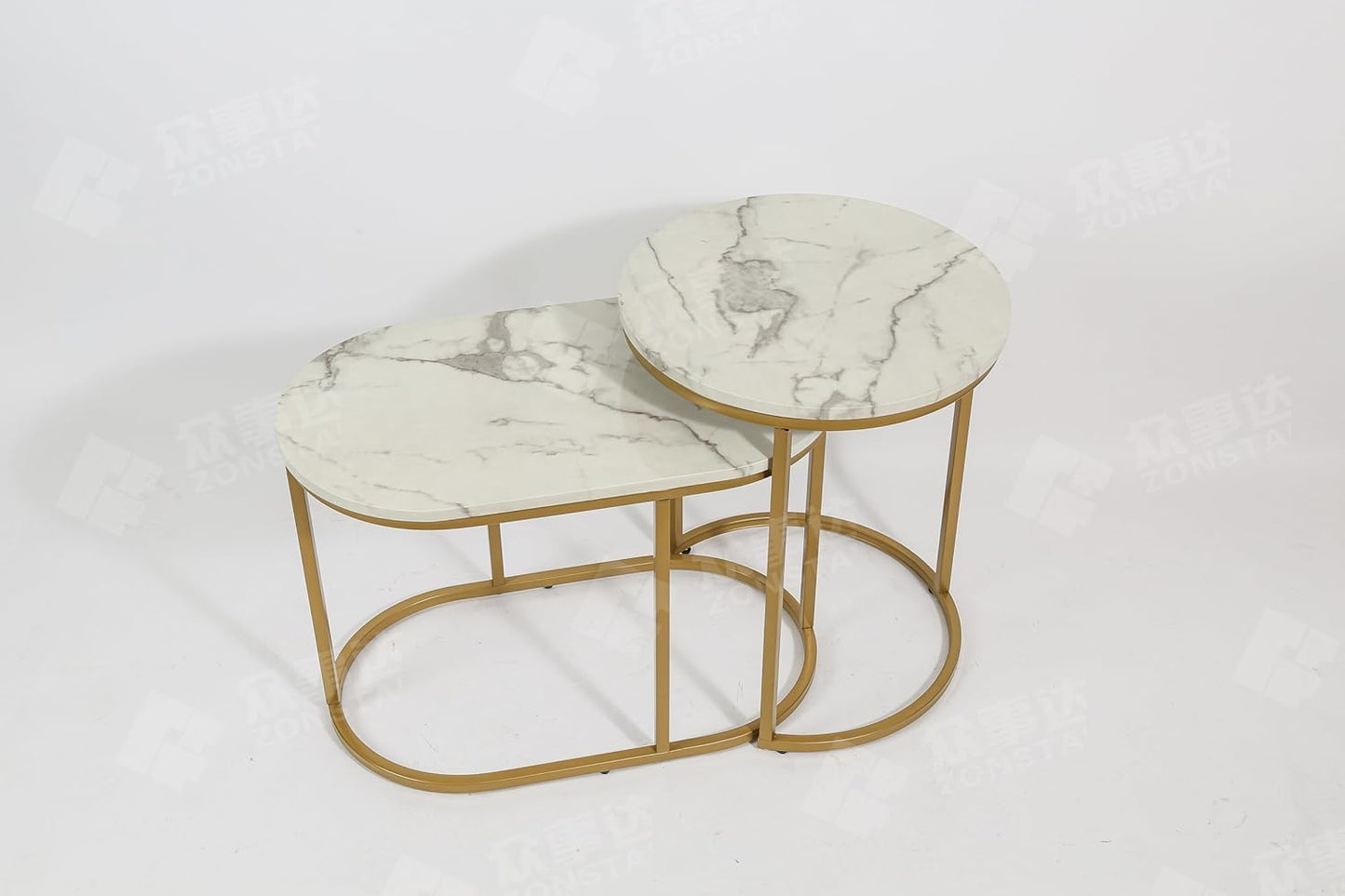 HYGRAD BUILT TO SURVIVE Set of 2 Marble/Metal Round Oval Nesting Side End Coffee Table White/Gold, White/Black, Black/Black & Black/Gold For Home Living Bed Room (White/Gold) HYGRAD BUILT TO SURVIVE