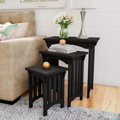 HYGRAD BUILT TO SURVIVE Black Wooden 3 Nesting Tables Traditional Chic Mid-Century with Mission Style Legs For Home Living Room End Coffee Side Table Nightstand HYGRAD BUILT TO SURVIVE