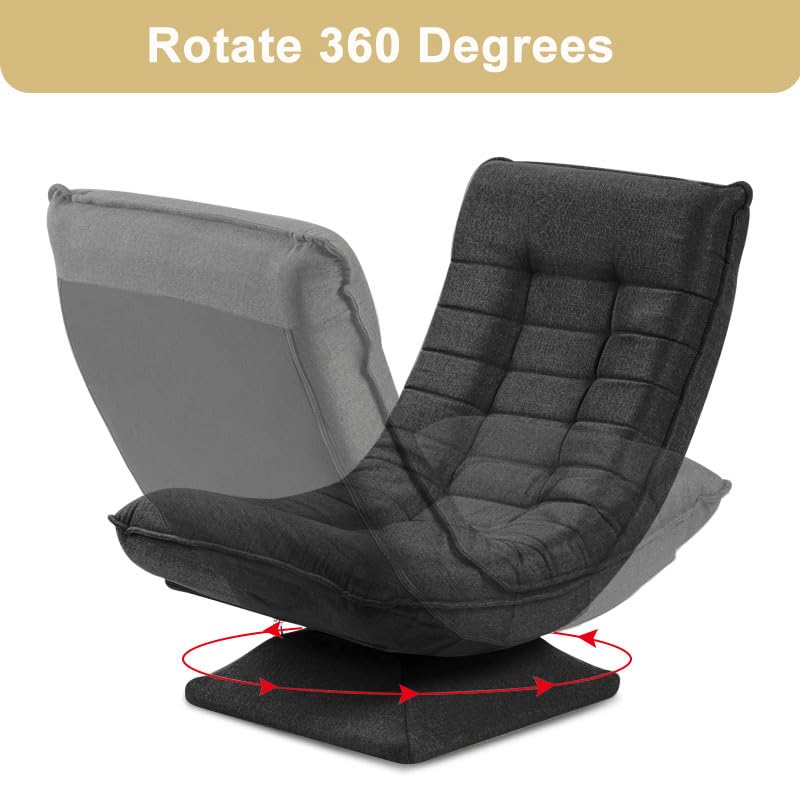 HYGRAD BUILT TO SURVIVE Swivel Armchair Chair, 5-Fold Adjustable Lazy High Lounge, Folding Swing Chair 360-Degree Rotatable With Adjustable Backrest, For Home & Living Room (Grey) HYGRAD BUILT TO SURVIVE