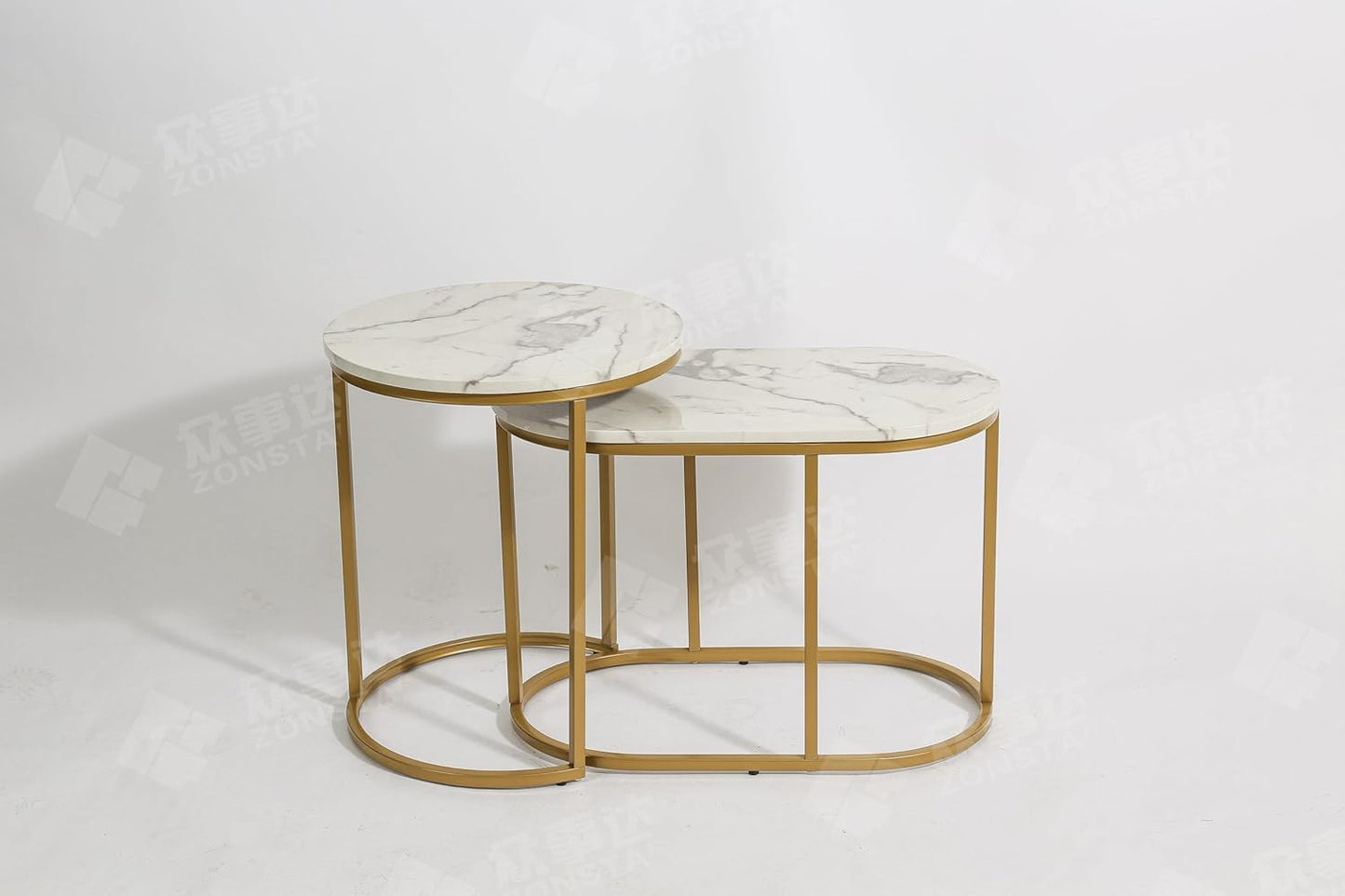 HYGRAD BUILT TO SURVIVE Set of 2 Marble/Metal Round Oval Nesting Side End Coffee Table White/Gold, White/Black, Black/Black & Black/Gold For Home Living Bed Room (White/Gold) HYGRAD BUILT TO SURVIVE