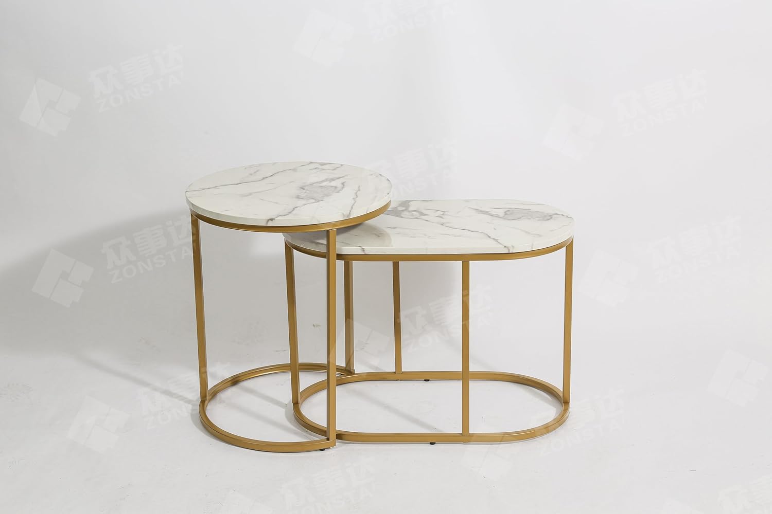 HYGRAD BUILT TO SURVIVE Set of 2 Marble/Metal Round Oval Nesting Side End Coffee Table White/Gold, White/Black, Black/Black & Black/Gold For Home Living Bed Room (White/Gold) HYGRAD BUILT TO SURVIVE