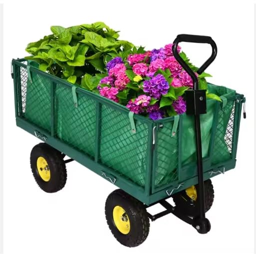 Heavy Duty Steel Garden Trolley On Wheels -Trailer 550kg Capacity, Large Folding Utility Wagon 180° Rotatable Handle, Removable Sides With Cart Liner For Camping, Beach Cart HYGRAD BUILT TO SURVIVE