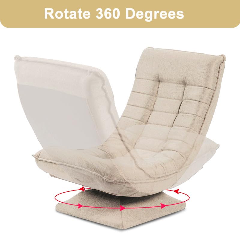 HYGRAD BUILT TO SURVIVE Swivel Armchair Chair, 5-Fold Adjustable Lazy High Lounge, Folding Swing Chair 360-Degree Rotatable With Adjustable Backrest, For Home & Living Room (Cream) HYGRAD BUILT TO SURVIVE