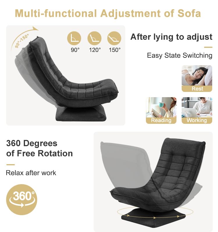 HYGRAD BUILT TO SURVIVE Swivel Armchair Chair, 5-Fold Adjustable Lazy High Lounge, Folding Swing Chair 360-Degree Rotatable With Adjustable Backrest, For Home & Living Room (Grey) HYGRAD BUILT TO SURVIVE