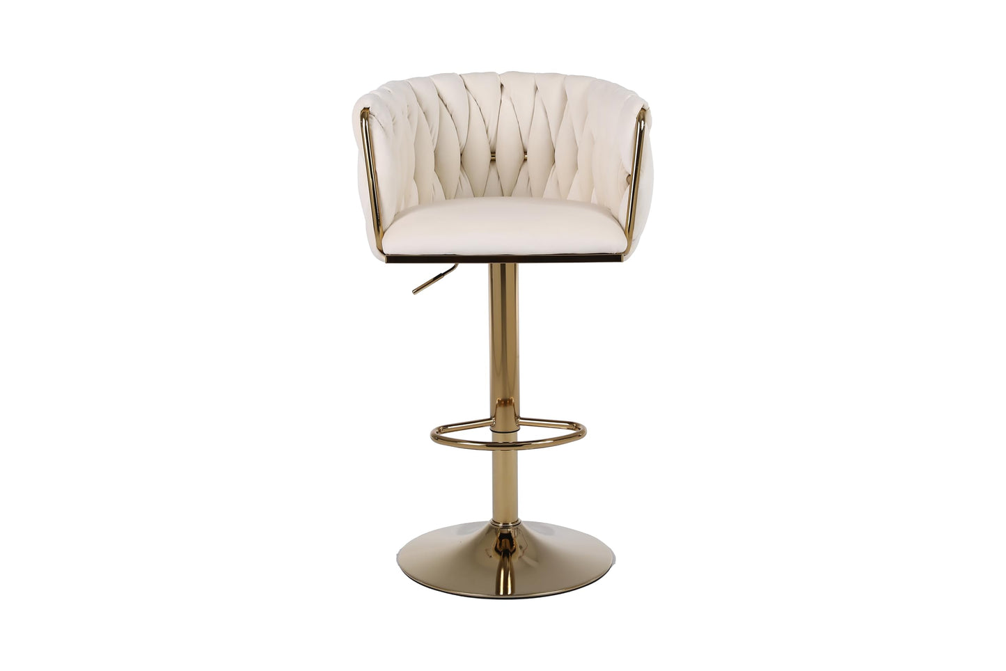 HYGRAD BUILT TO SURVIVE Set of 2 x Velvet Woven Upholstered Adjustable High Swivel Breakfast Bar Pub Home Stool Chair With Gold Metal base & Gas Lift (Cream/Gold) HYGRAD BUILT TO SURVIVE
