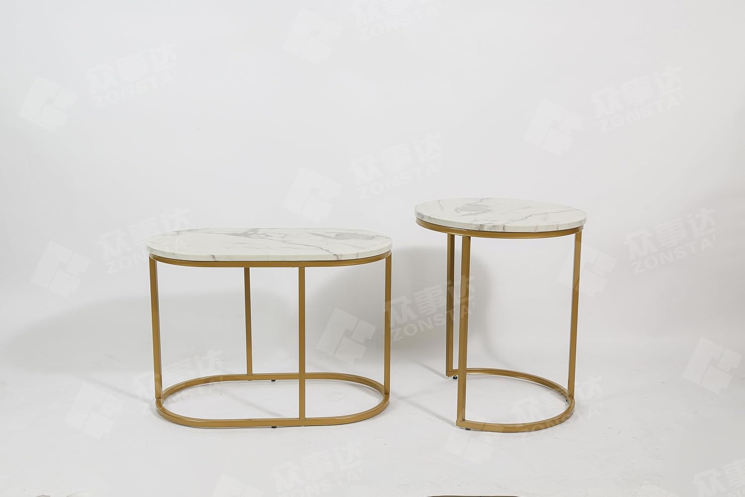 HYGRAD BUILT TO SURVIVE Set of 2 Marble/Metal Round Oval Nesting Side End Coffee Table White/Gold, White/Black, Black/Black & Black/Gold For Home Living Bed Room (White/Gold) HYGRAD BUILT TO SURVIVE