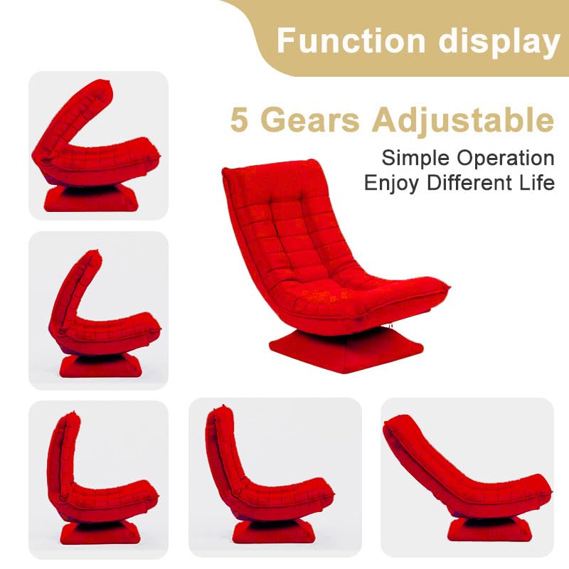HYGRAD BUILT TO SURVIVE Swivel Armchair Chair, 5-Fold Adjustable Lazy High Lounge, Folding Swing Chair 360-Degree Rotatable With Adjustable Backrest, For Home & Living Room (Red) HYGRAD BUILT TO SURVIVE