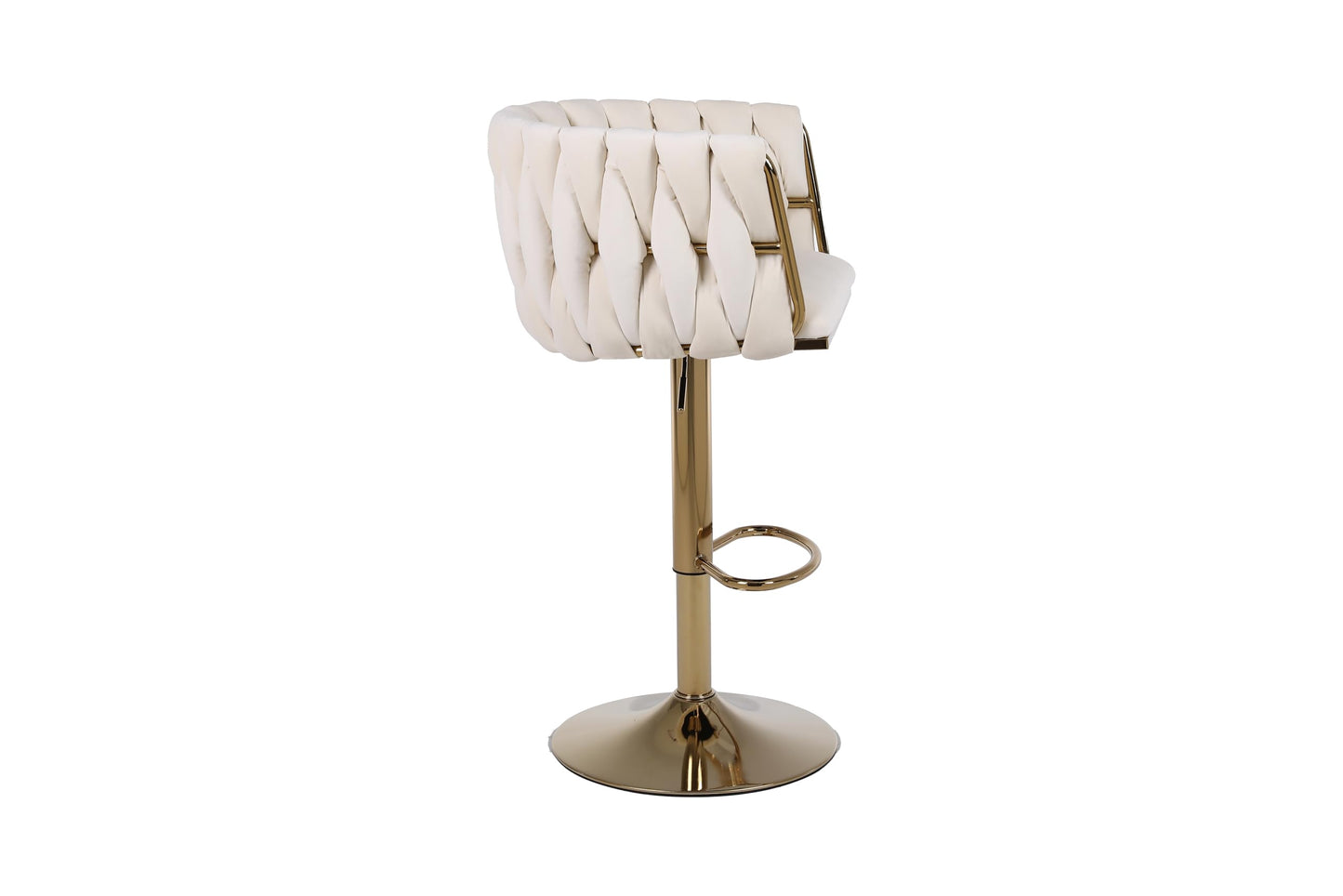HYGRAD BUILT TO SURVIVE Set of 2 x Velvet Woven Upholstered Adjustable High Swivel Breakfast Bar Pub Home Stool Chair With Gold Metal base & Gas Lift (Cream/Gold) HYGRAD BUILT TO SURVIVE