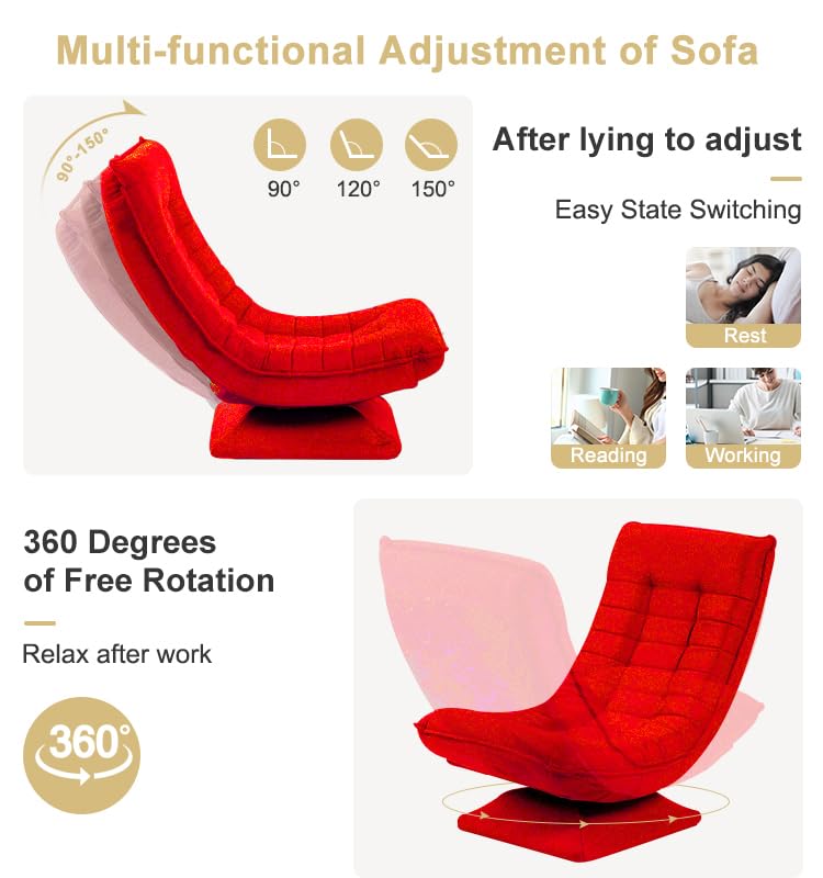 HYGRAD BUILT TO SURVIVE Swivel Armchair Chair, 5-Fold Adjustable Lazy High Lounge, Folding Swing Chair 360-Degree Rotatable With Adjustable Backrest, For Home & Living Room (Red) HYGRAD BUILT TO SURVIVE