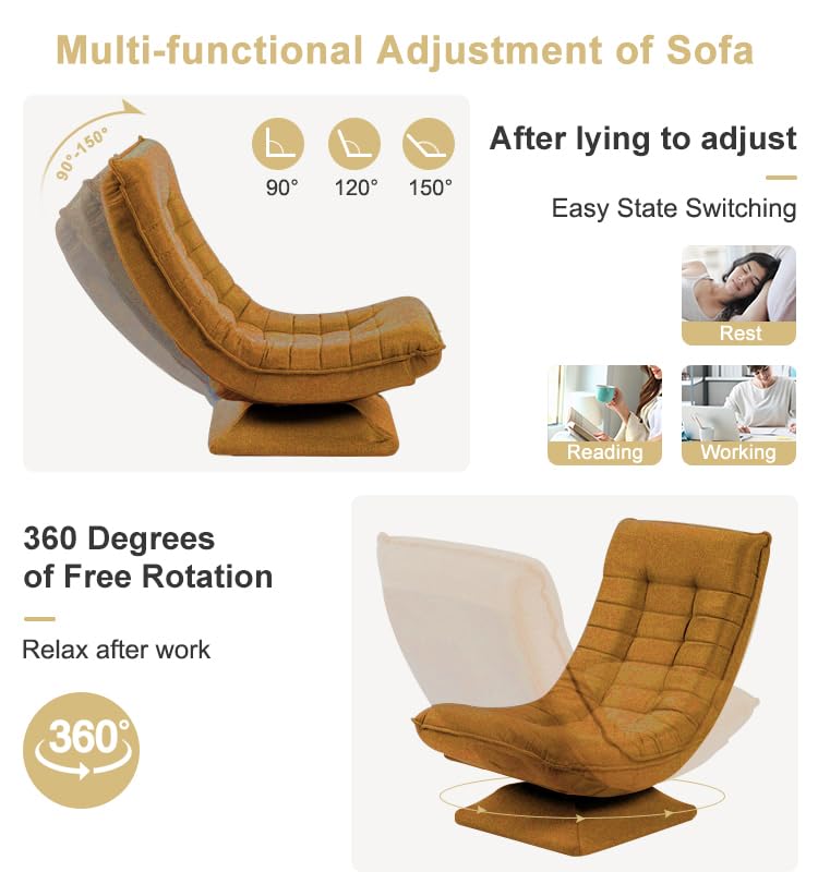 HYGRAD BUILT TO SURVIVE Swivel Armchair Chair, 5-Fold Adjustable Lazy High Lounge, Folding Swing Chair 360-Degree Rotatable With Adjustable Backrest, For Home & Living Room (Brown) HYGRAD BUILT TO SURVIVE