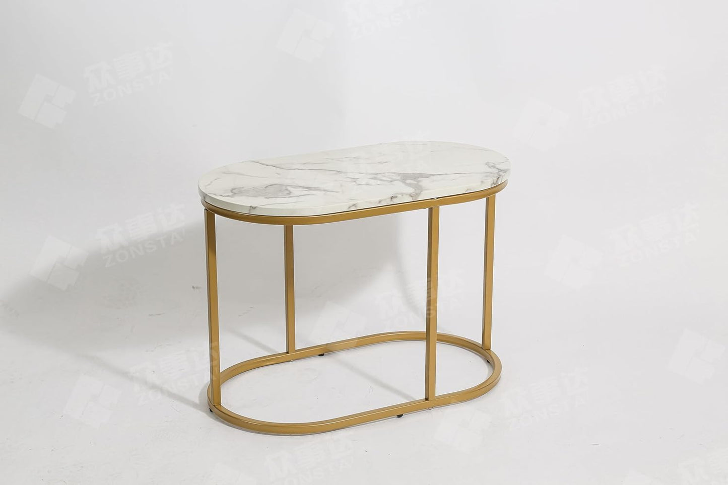 HYGRAD BUILT TO SURVIVE Set of 2 Marble/Metal Round Oval Nesting Side End Coffee Table White/Gold, White/Black, Black/Black & Black/Gold For Home Living Bed Room (White/Gold) HYGRAD BUILT TO SURVIVE