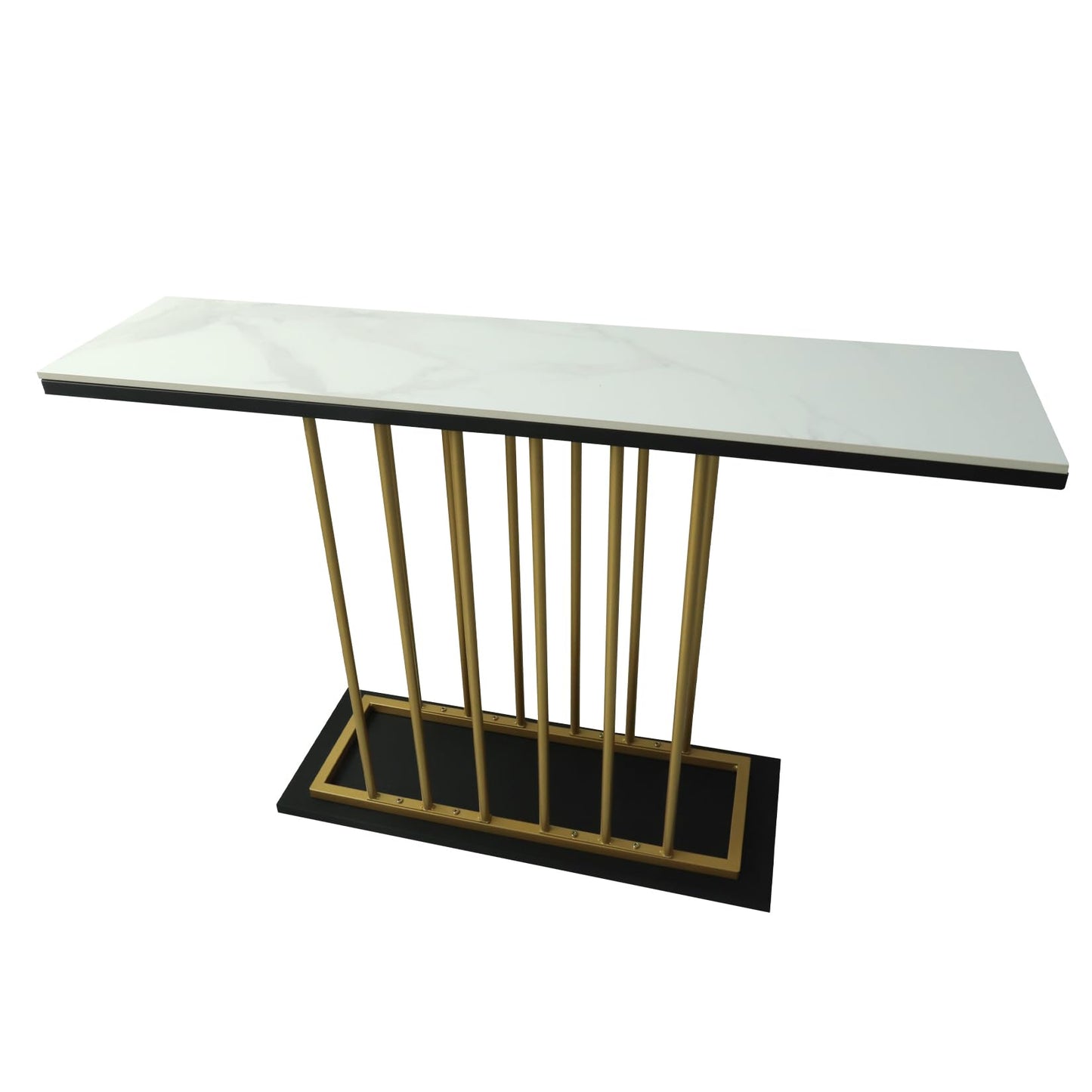 HYGRAD BUILT TO SURVIVE Large Rectangular Free Standing Sintered Stone With Metal Frame Console Sofa End Table Hallway Furniture Home 120cm Wide (White/Gold) HYGRAD BUILT TO SURVIVE