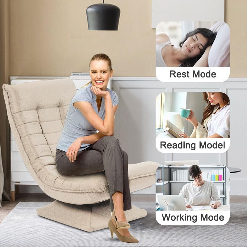 HYGRAD BUILT TO SURVIVE Swivel Armchair Chair, 5-Fold Adjustable Lazy High Lounge, Folding Swing Chair 360-Degree Rotatable With Adjustable Backrest, For Home & Living Room (Cream) HYGRAD BUILT TO SURVIVE