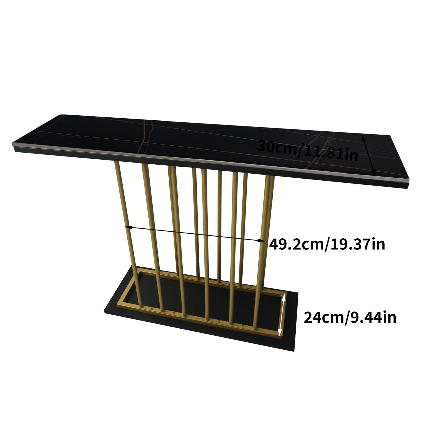 HYGRAD BUILT TO SURVIVE Large Rectangular Free Standing Sintered Stone With Metal Frame Console Sofa End Table Hallway Furniture Home 120cm Wide (Black/Gold) HYGRAD BUILT TO SURVIVE