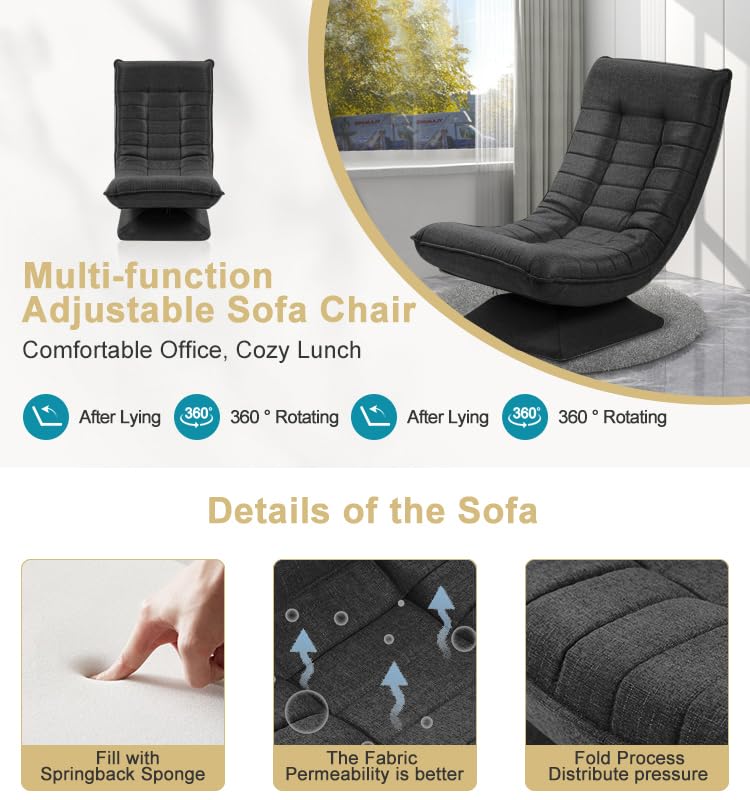 HYGRAD BUILT TO SURVIVE Swivel Armchair Chair, 5-Fold Adjustable Lazy High Lounge, Folding Swing Chair 360-Degree Rotatable With Adjustable Backrest, For Home & Living Room (Grey) HYGRAD BUILT TO SURVIVE