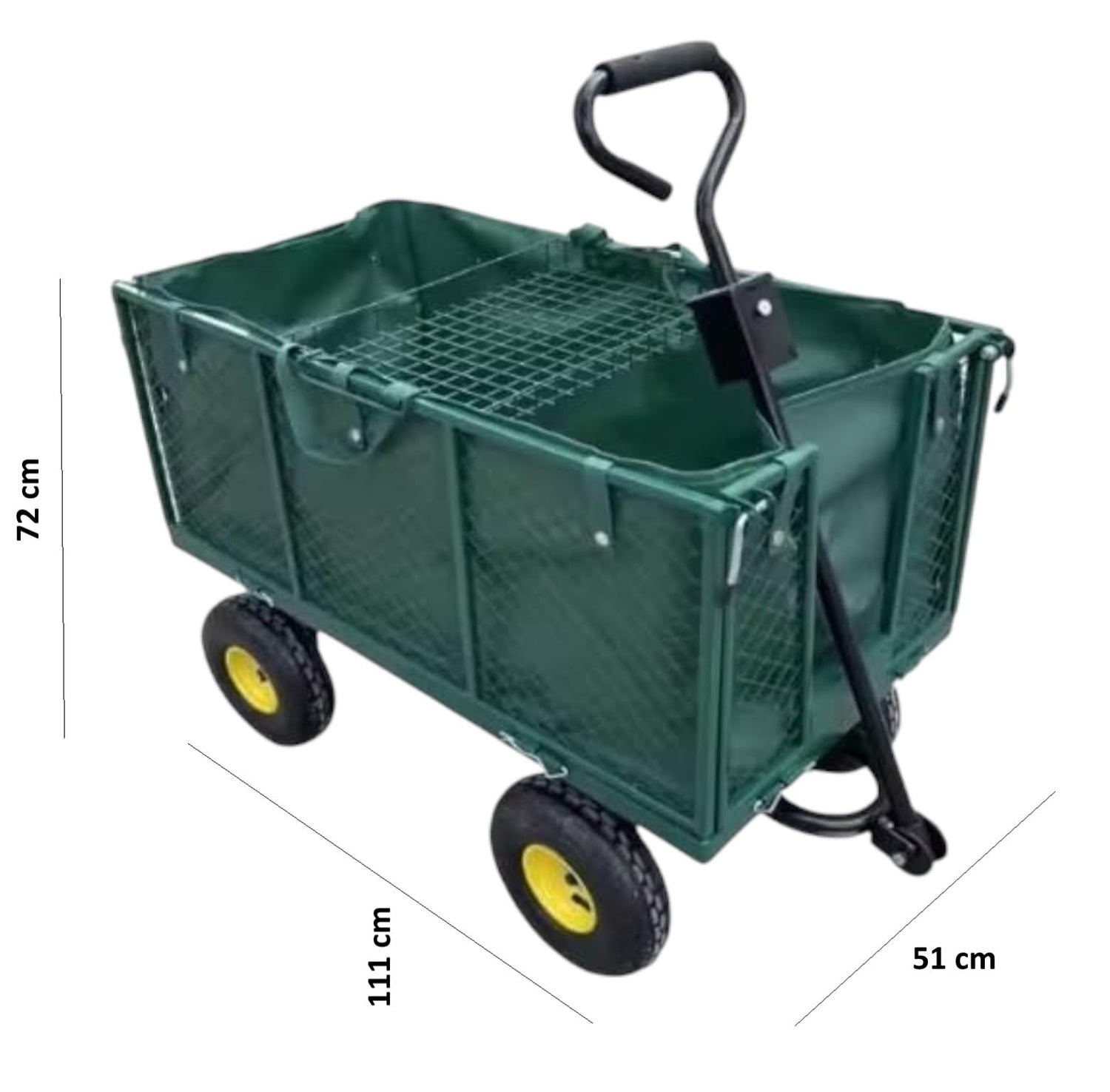 Heavy Duty Steel Garden Trolley On Wheels -Trailer 550kg Capacity, Large Folding Utility Wagon 180° Rotatable Handle, Removable Sides With Cart Liner For Camping, Beach Cart HYGRAD BUILT TO SURVIVE