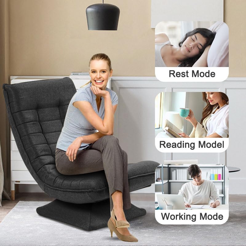 HYGRAD BUILT TO SURVIVE Swivel Armchair Chair, 5-Fold Adjustable Lazy High Lounge, Folding Swing Chair 360-Degree Rotatable With Adjustable Backrest, For Home & Living Room (Grey) HYGRAD BUILT TO SURVIVE