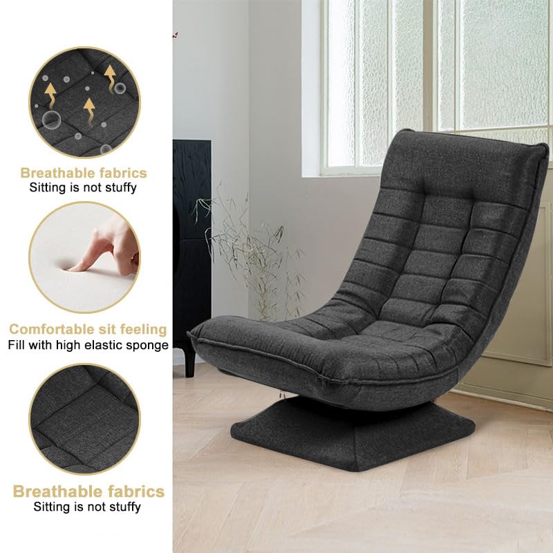 HYGRAD BUILT TO SURVIVE Swivel Armchair Chair, 5-Fold Adjustable Lazy High Lounge, Folding Swing Chair 360-Degree Rotatable With Adjustable Backrest, For Home & Living Room (Grey) HYGRAD BUILT TO SURVIVE