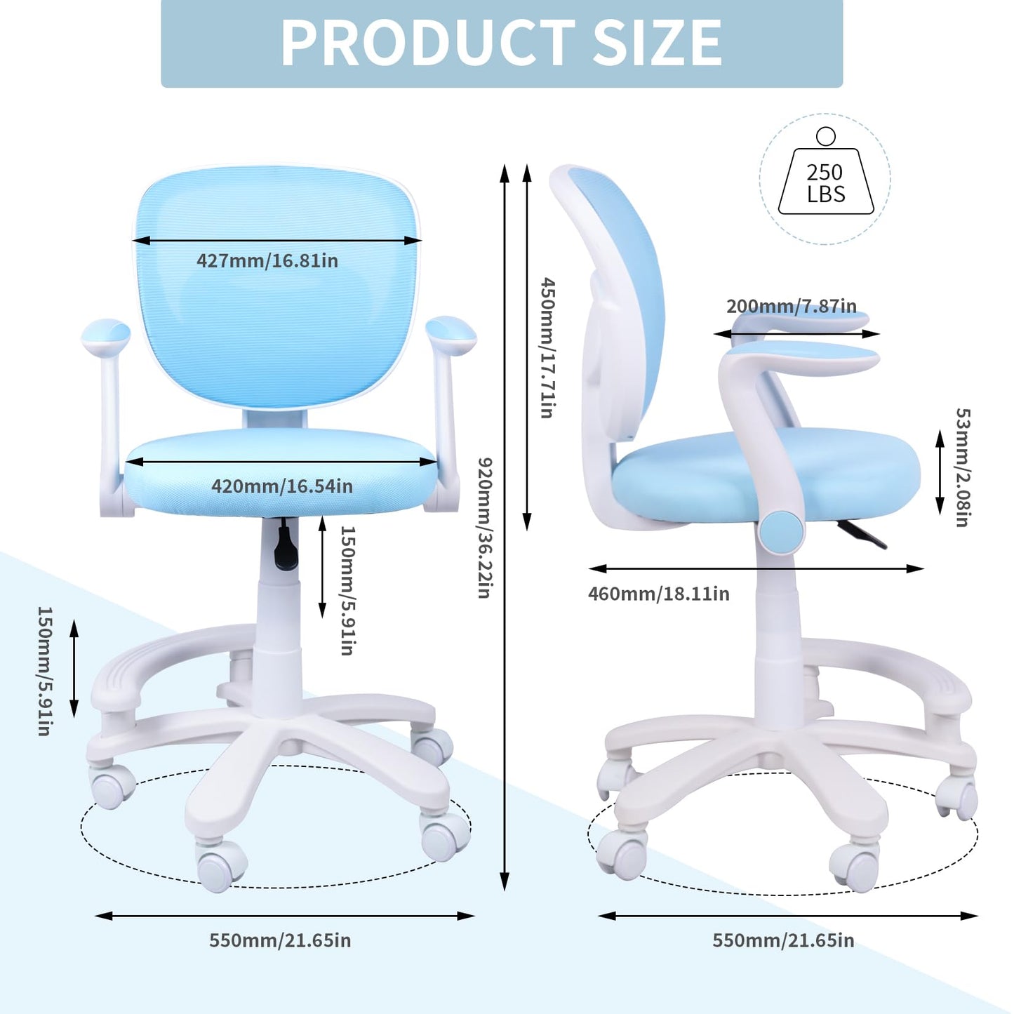 HYGRAD BUILT TO SURVIVE Swivel Chair Ergonomic Rolling Adjustable Kids Children Teens 360 Swivel Revolving Chair With Armrest & Foot Rest In Colours (Blue) HYGRAD BUILT TO SURVIVE