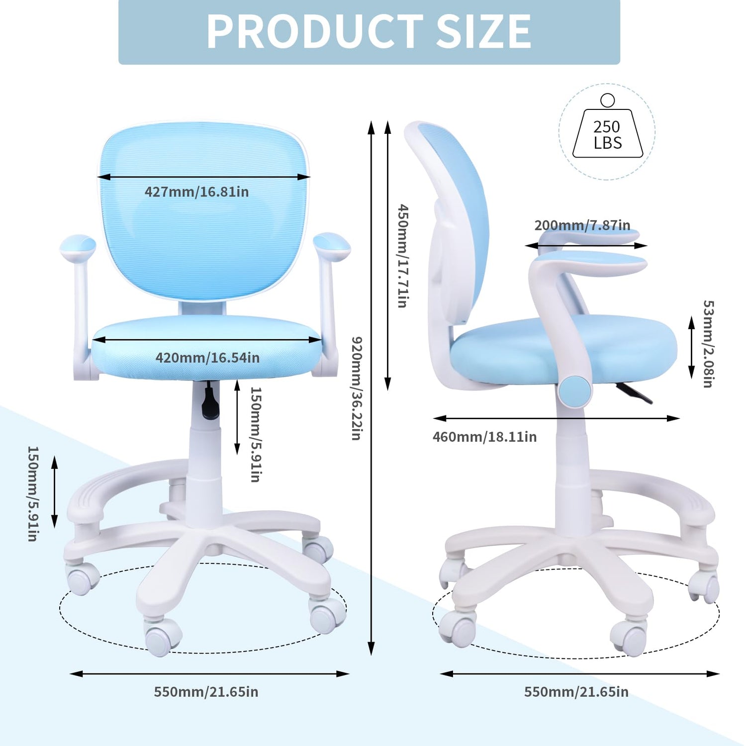 HYGRAD BUILT TO SURVIVE Swivel Chair Ergonomic Rolling Adjustable Kids Children Teens 360 Swivel Revolving Chair With Armrest & Foot Rest In Colours (Blue) HYGRAD BUILT TO SURVIVE