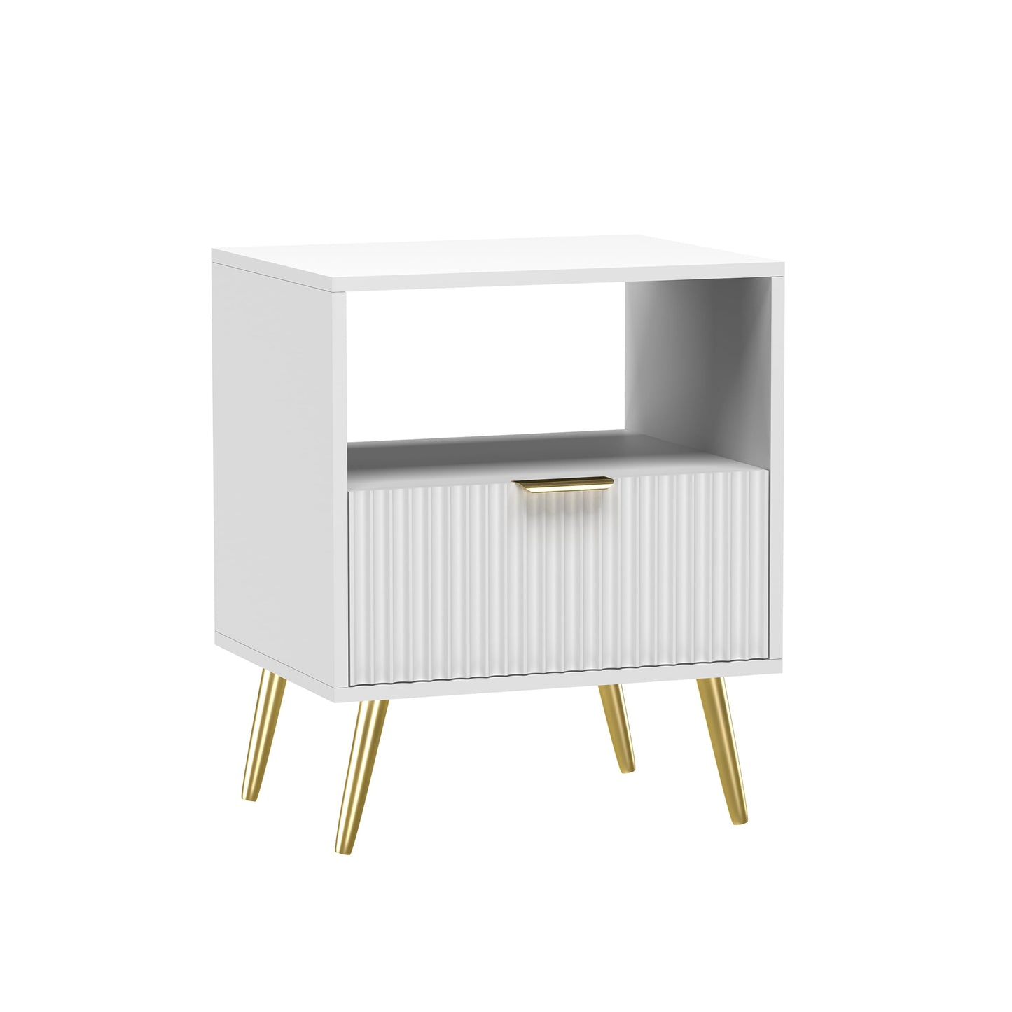 HYGRAD BUILT TO SURVIVE Free Standing White Wooden Chic Modern Bedside Sofa End Table Nightstand With Metal Golden Legs For Bedroom Living Room HYGRAD BUILT TO SURVIVE