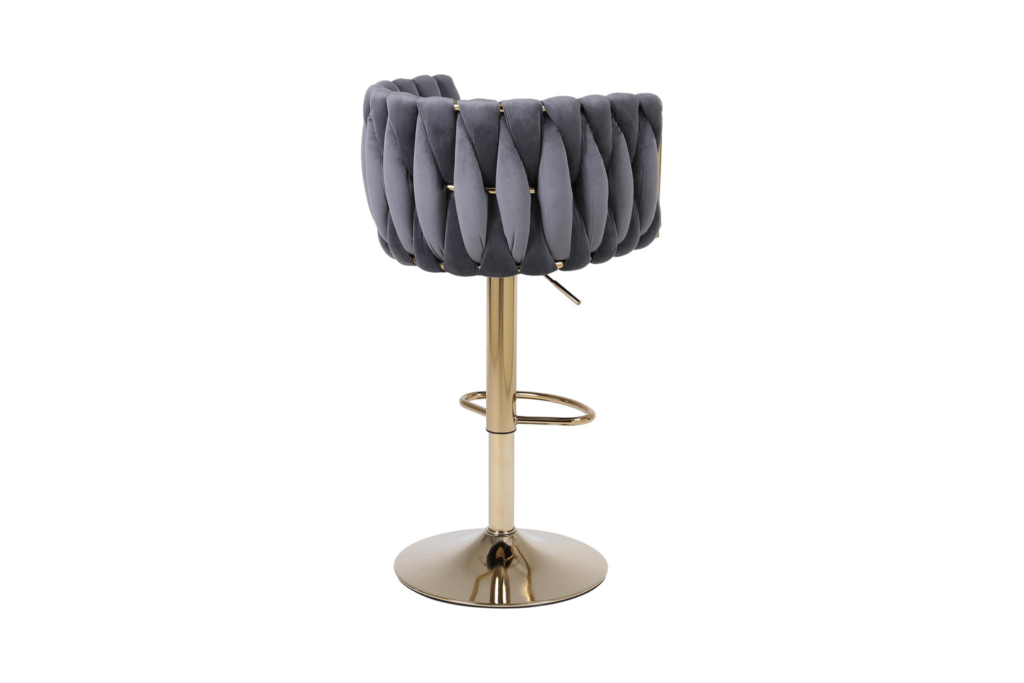 HYGRAD BUILT TO SURVIVE Set of 2 x Velvet Woven Upholstered Adjustable High Swivel Breakfast Bar Pub Home Stool Chair With Gold Metal base & Gas Lift (Grey/Gold) HYGRAD BUILT TO SURVIVE