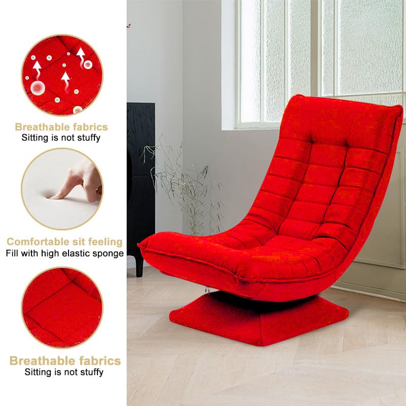 HYGRAD BUILT TO SURVIVE Swivel Armchair Chair, 5-Fold Adjustable Lazy High Lounge, Folding Swing Chair 360-Degree Rotatable With Adjustable Backrest, For Home & Living Room (Red) HYGRAD BUILT TO SURVIVE