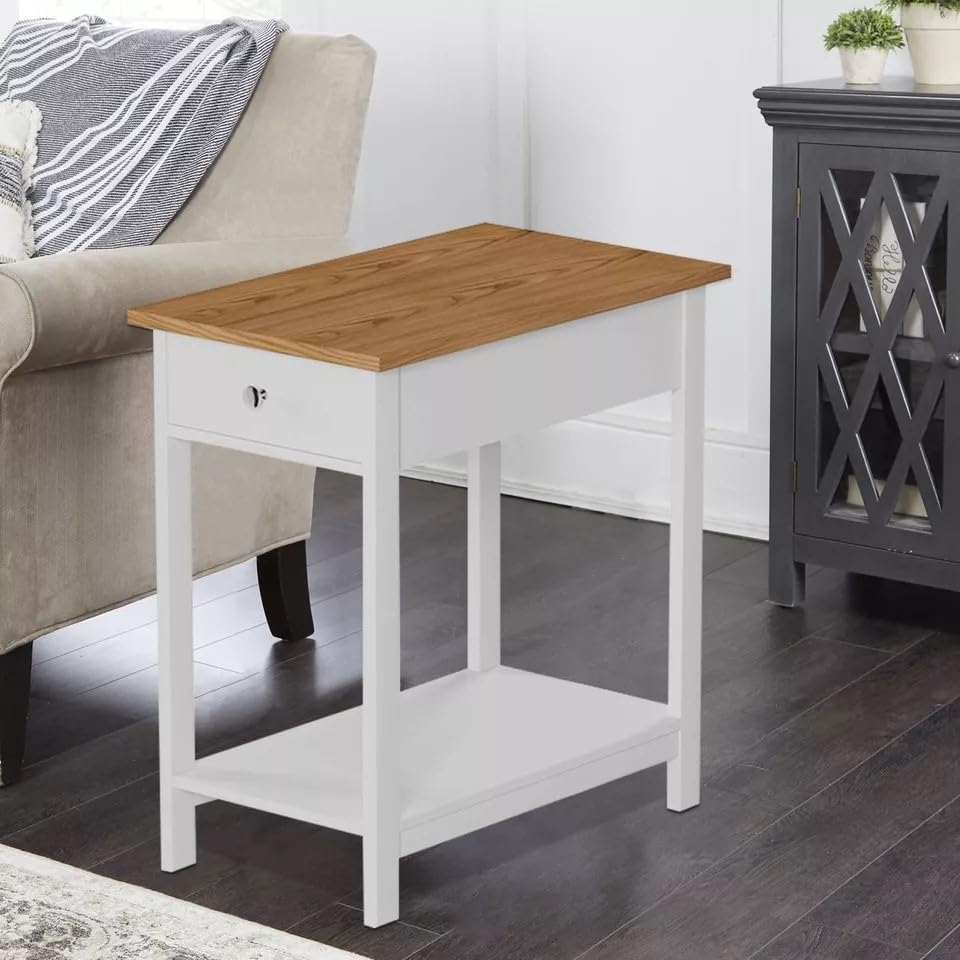 HYGRAD BUILT TO SURVIVE ®Compact Size L30xW53xH58cm White Bedside Table - Side Table Living Room with Drawer and Storage Shelf- Slim End Table for Modern Home Décor HYGRAD BUILT TO SURVIVE