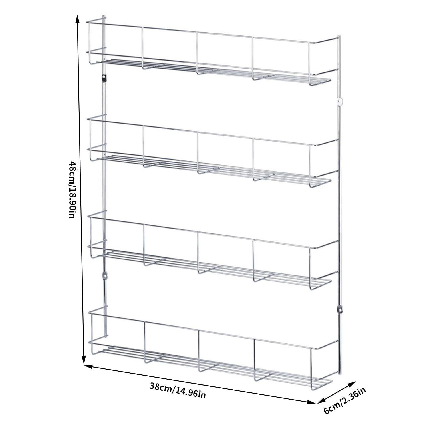 HYGRAD BUILT TO SURVIVE Multifunction Wall Mount Inside Cabinet Cupboard Silver Metal Spice Herb Jar Container Storage Rack Shelf Organiser Kitchen Tidy Home (4 Tier) HYGRAD BUILT TO SURVIVE