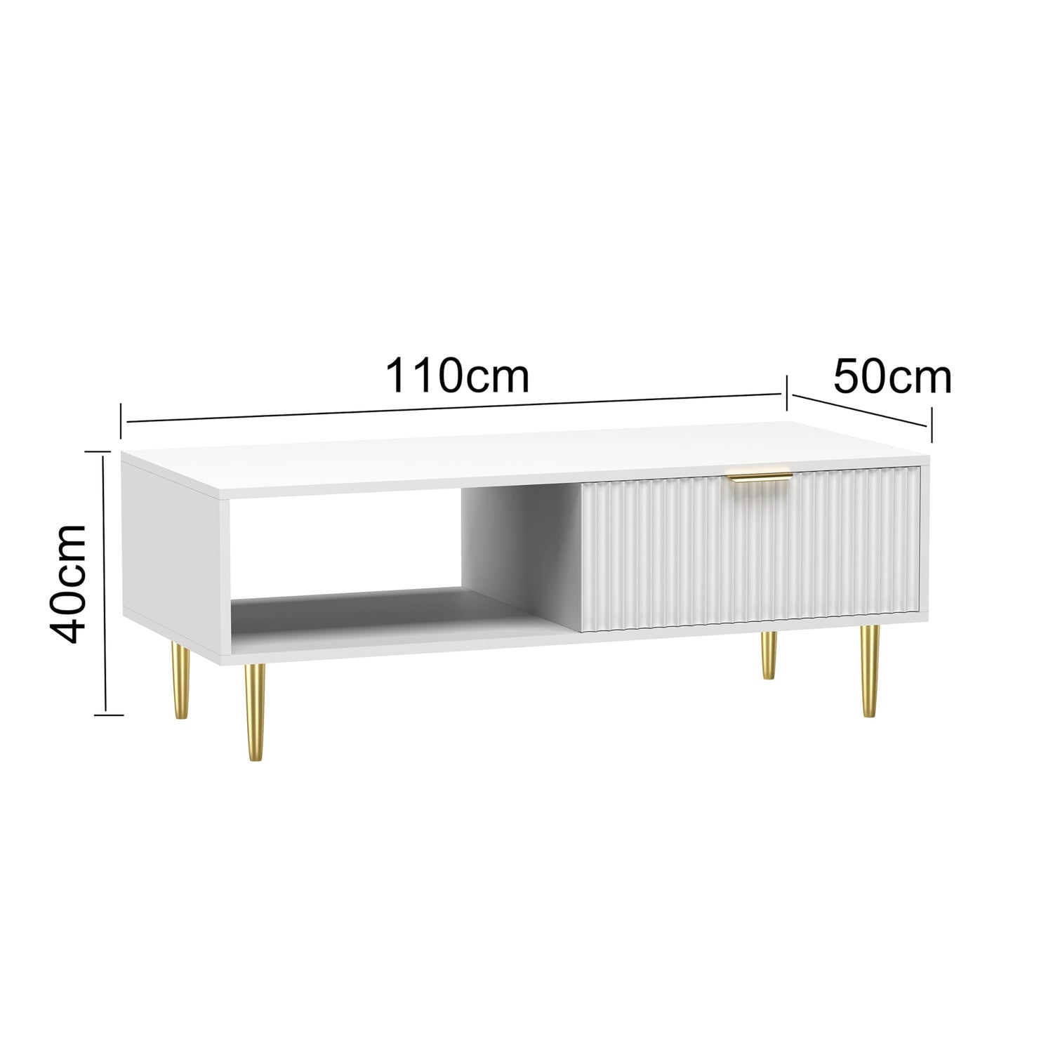 HYGRAD BUILT TO SURVIVE Free Standing White Wooden Fluted Chic Low Rise Coffee Centre Table Drawer Storage Home Living Room Furniture HYGRAD BUILT TO SURVIVE