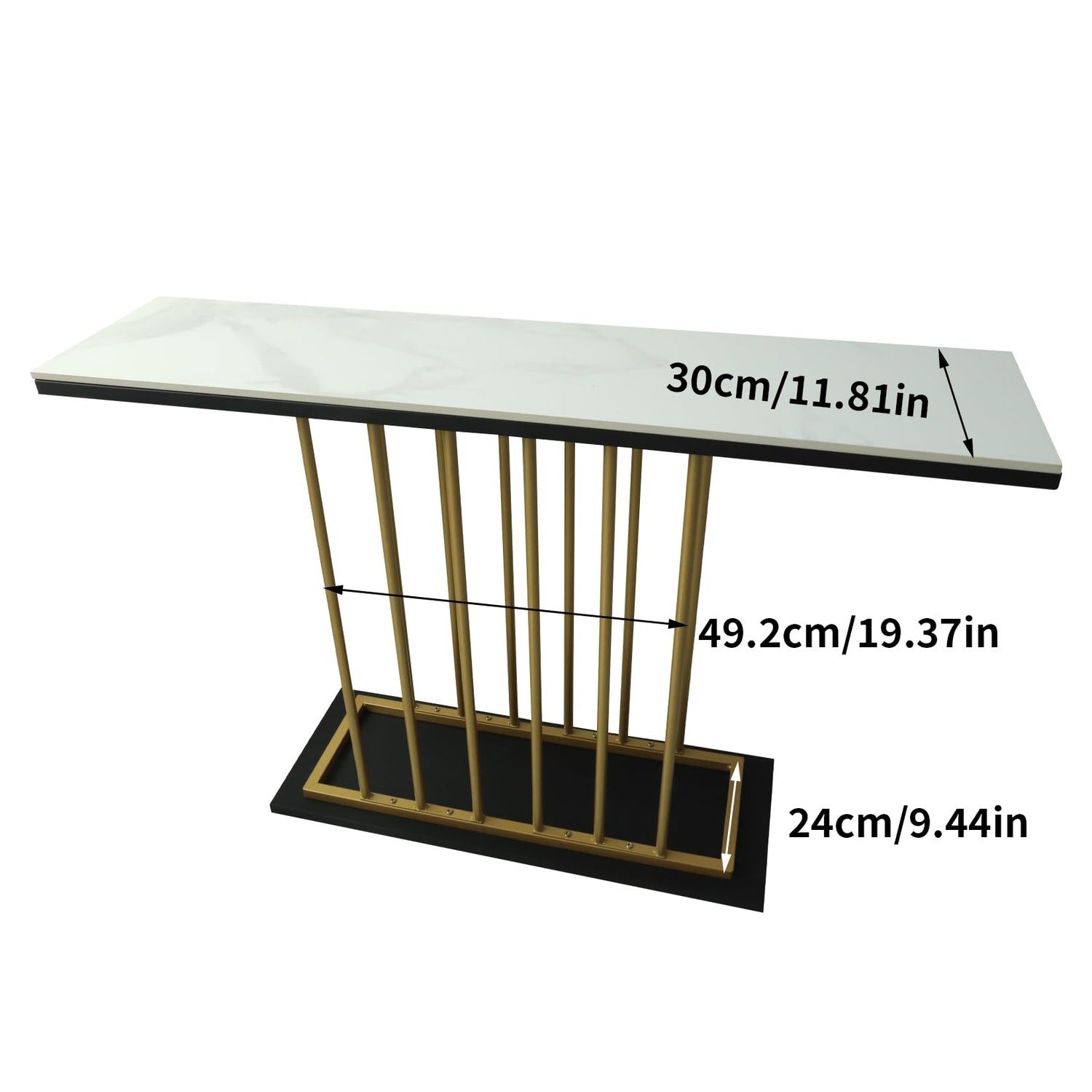 HYGRAD BUILT TO SURVIVE Large Rectangular Free Standing Sintered Stone With Metal Frame Console Sofa End Table Hallway Furniture Home 120cm Wide (White/Gold) HYGRAD BUILT TO SURVIVE