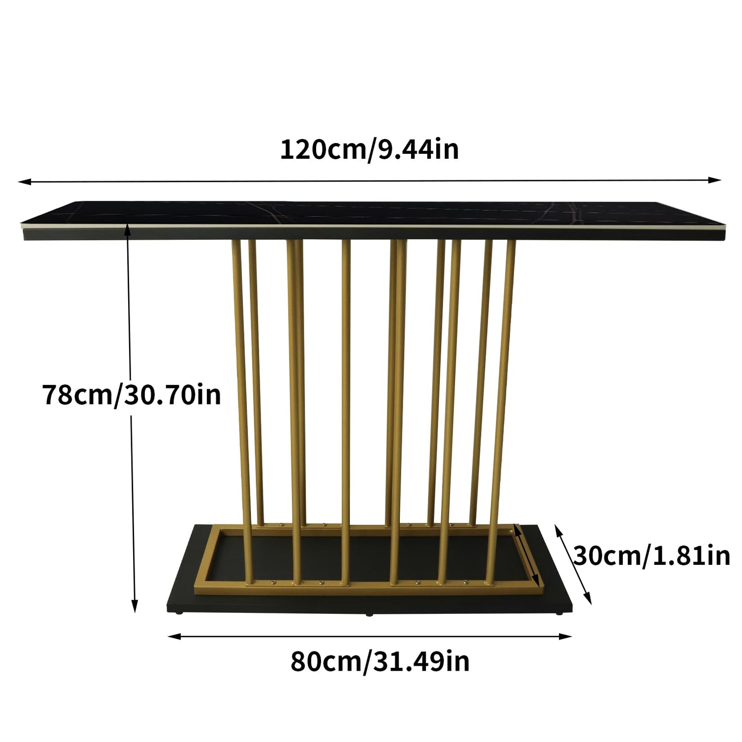 HYGRAD BUILT TO SURVIVE Large Rectangular Free Standing Sintered Stone With Metal Frame Console Sofa End Table Hallway Furniture Home 120cm Wide (Black/Gold) HYGRAD BUILT TO SURVIVE