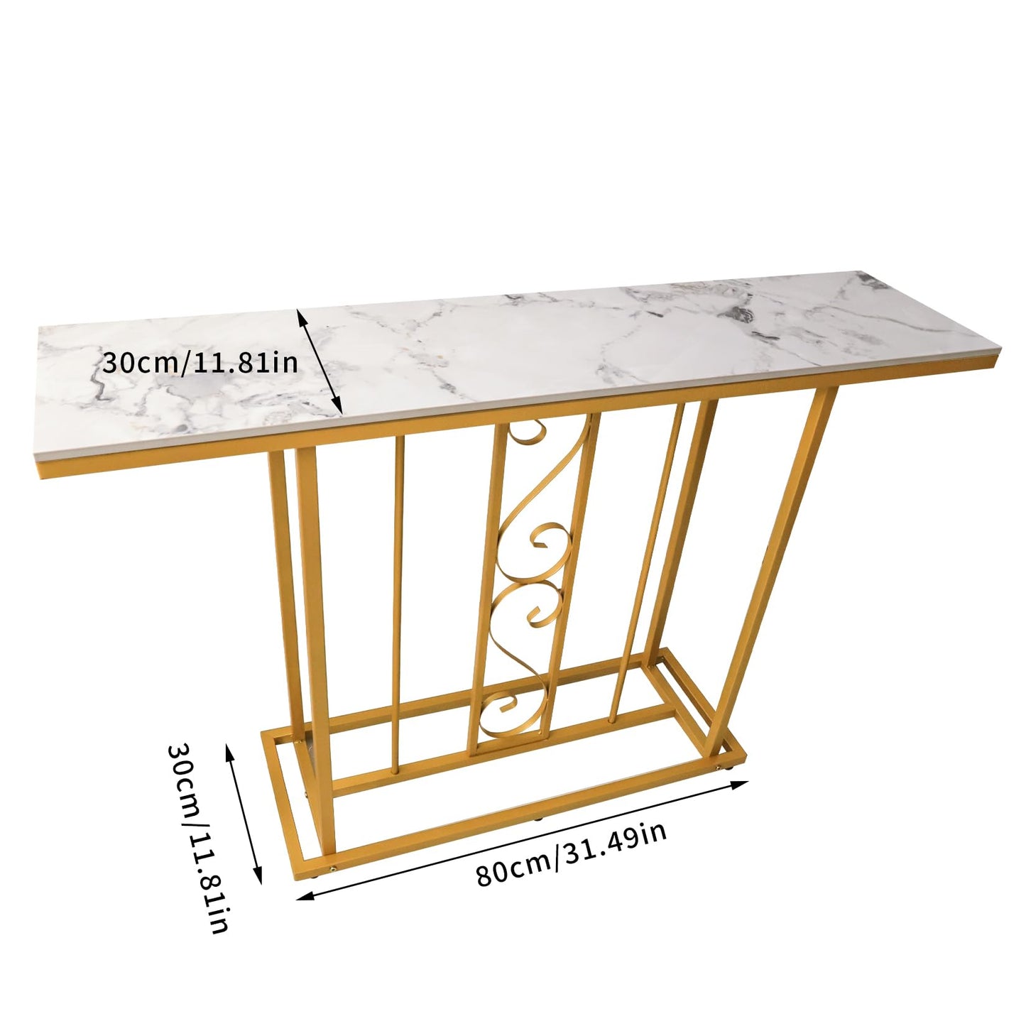 HYGRAD BUILT TO SURVIVE Large Marble Effect Sintered Stone With Metal Frame Free Standing Console Table Hallway Entrance Furniture 120 cm (White/Gold) HYGRAD BUILT TO SURVIVE