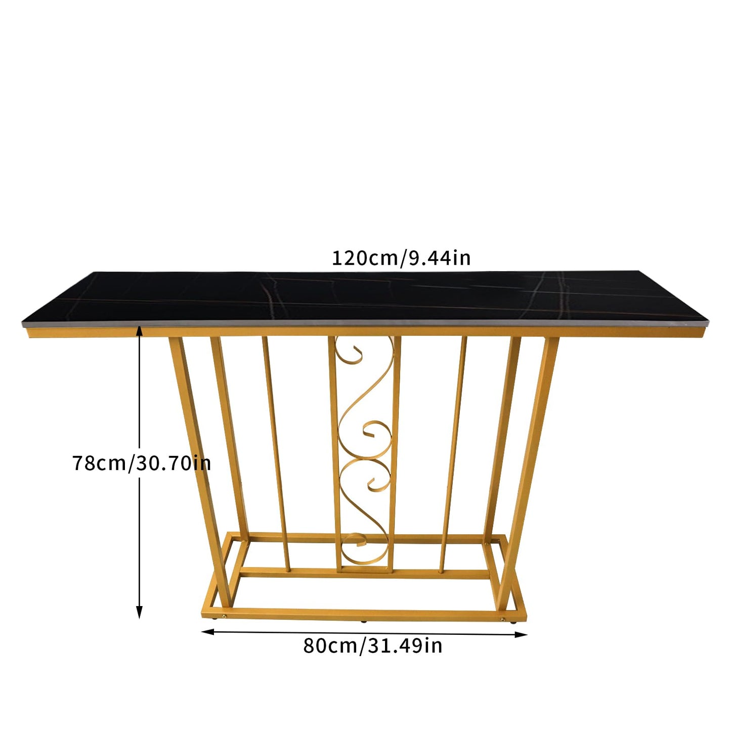 HYGRAD BUILT TO SURVIVE Large Marble Effect Sintered Stone With Metal Frame Free Standing Console Table Hallway Entrance Furniture 120 cm (Black/Gold) HYGRAD BUILT TO SURVIVE