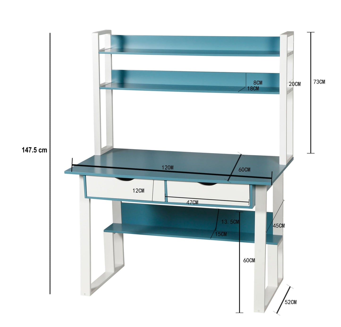 HYGRAD BUILT TO SURVIVE Wooden Pink/White Free Standing Study Table Desk With Shelves & Drawers For Kids Children Girls Home (Blue/White) HYGRAD BUILT TO SURVIVE
