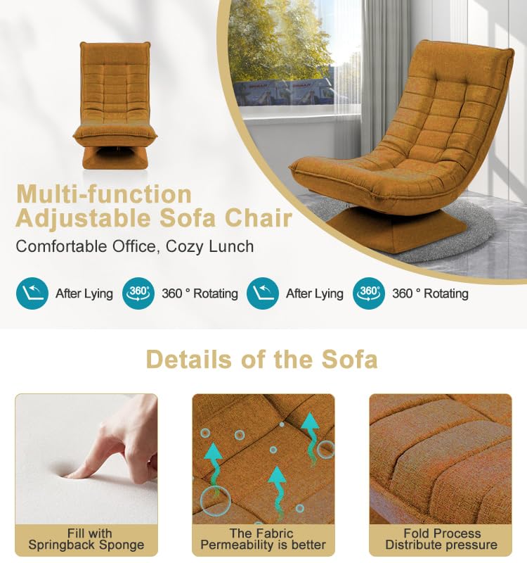 HYGRAD BUILT TO SURVIVE Swivel Armchair Chair, 5-Fold Adjustable Lazy High Lounge, Folding Swing Chair 360-Degree Rotatable With Adjustable Backrest, For Home & Living Room (Brown) HYGRAD BUILT TO SURVIVE