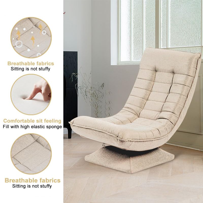 HYGRAD BUILT TO SURVIVE Swivel Armchair Chair, 5-Fold Adjustable Lazy High Lounge, Folding Swing Chair 360-Degree Rotatable With Adjustable Backrest, For Home & Living Room (Cream) HYGRAD BUILT TO SURVIVE