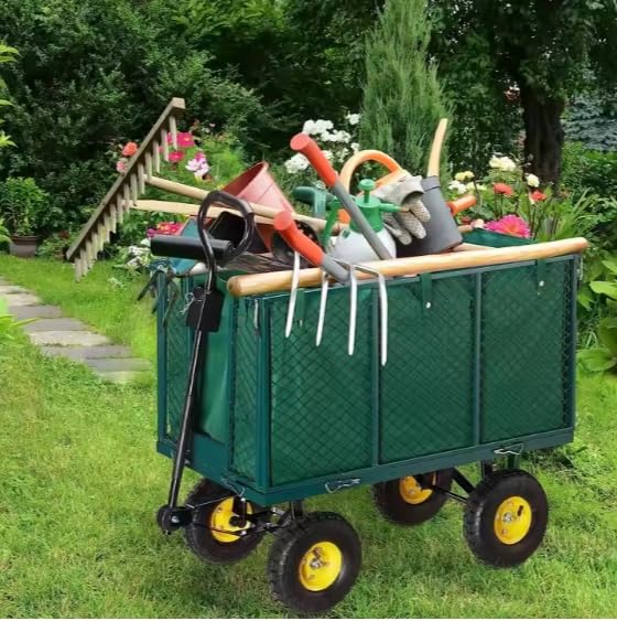 Heavy Duty Steel Garden Trolley On Wheels -Trailer 550kg Capacity, Large Folding Utility Wagon 180° Rotatable Handle, Removable Sides With Cart Liner For Camping, Beach Cart HYGRAD BUILT TO SURVIVE