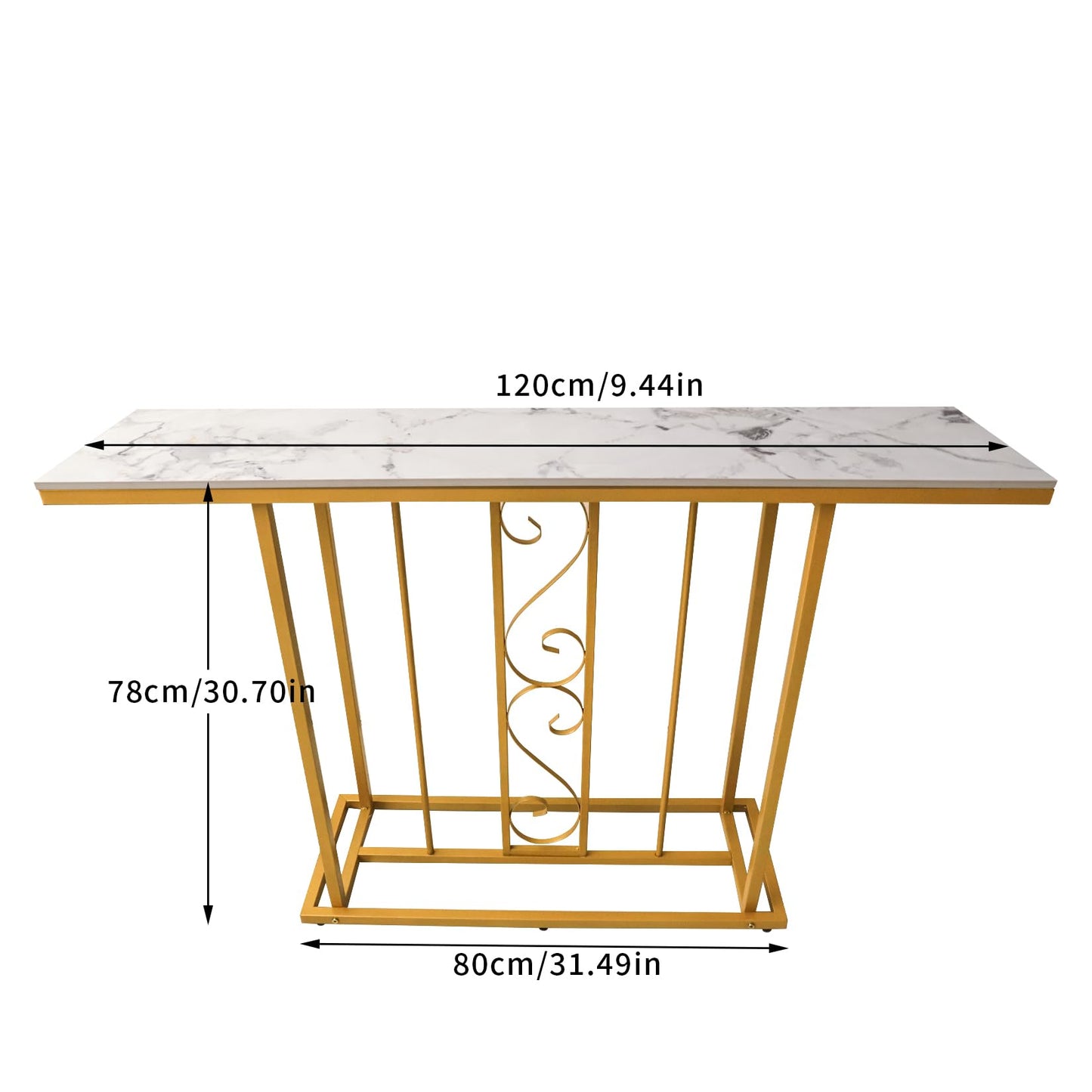 HYGRAD BUILT TO SURVIVE Large Marble Effect Sintered Stone With Metal Frame Free Standing Console Table Hallway Entrance Furniture 120 cm (White/Gold) HYGRAD BUILT TO SURVIVE