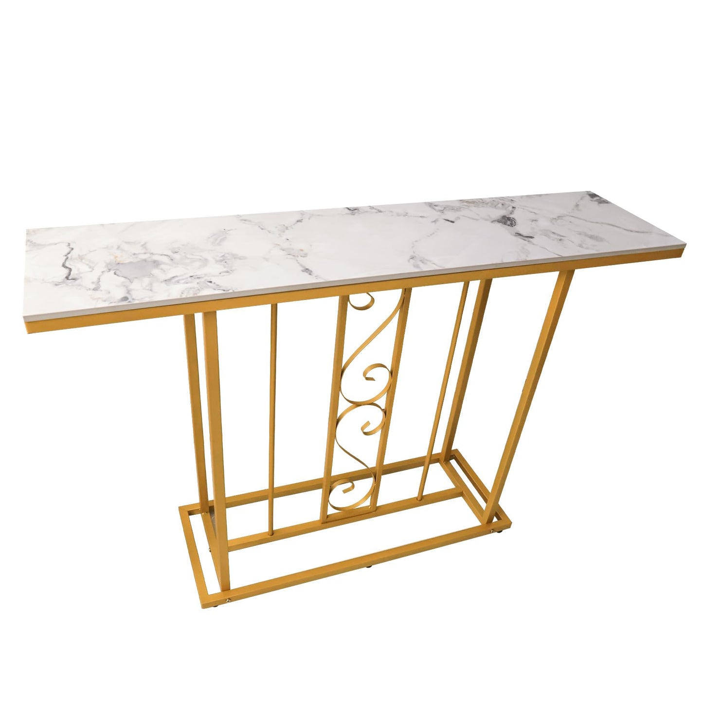 HYGRAD BUILT TO SURVIVE Large Marble Effect Sintered Stone With Metal Frame Free Standing Console Table Hallway Entrance Furniture 120 cm (White/Gold) HYGRAD BUILT TO SURVIVE