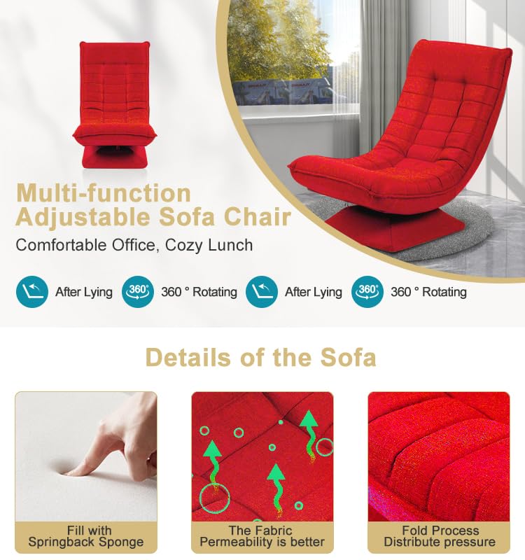 HYGRAD BUILT TO SURVIVE Swivel Armchair Chair, 5-Fold Adjustable Lazy High Lounge, Folding Swing Chair 360-Degree Rotatable With Adjustable Backrest, For Home & Living Room (Red) HYGRAD BUILT TO SURVIVE