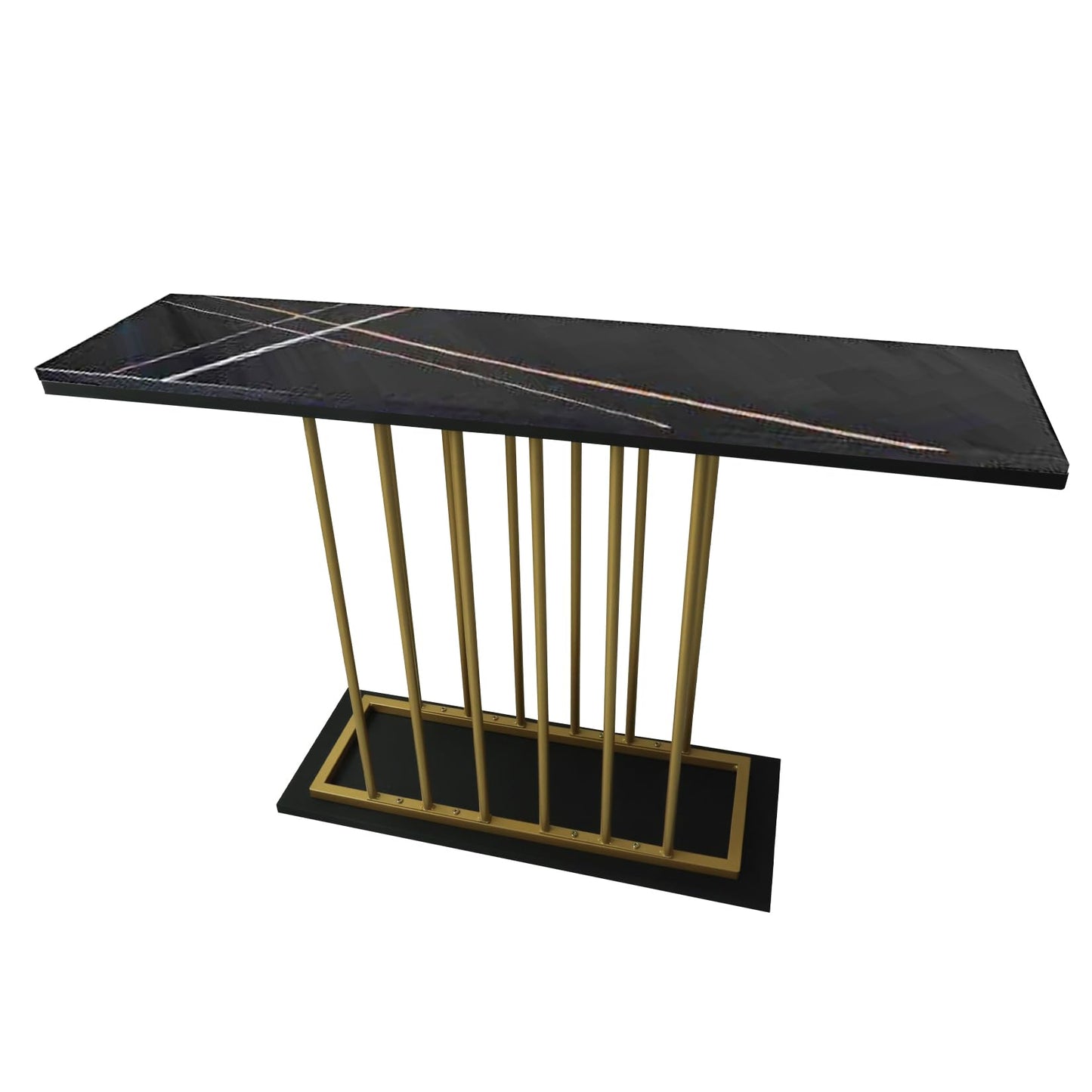 HYGRAD BUILT TO SURVIVE Large Rectangular Free Standing Sintered Stone With Metal Frame Console Sofa End Table Hallway Furniture Home 120cm Wide (Black/Gold) HYGRAD BUILT TO SURVIVE