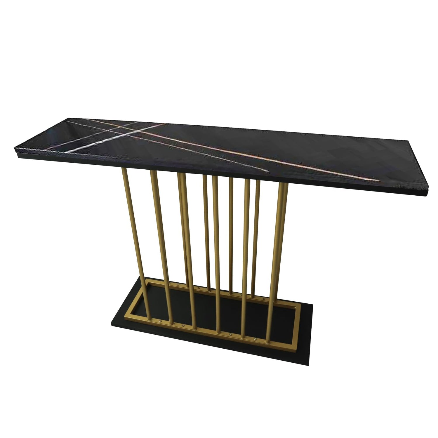 HYGRAD BUILT TO SURVIVE Large Rectangular Free Standing Sintered Stone With Metal Frame Console Sofa End Table Hallway Furniture Home 120cm Wide (Black/Gold) HYGRAD BUILT TO SURVIVE