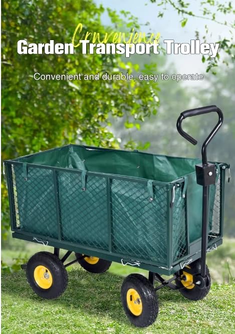 Heavy Duty Steel Garden Trolley On Wheels -Trailer 550kg Capacity, Large Folding Utility Wagon 180° Rotatable Handle, Removable Sides With Cart Liner For Camping, Beach Cart HYGRAD BUILT TO SURVIVE