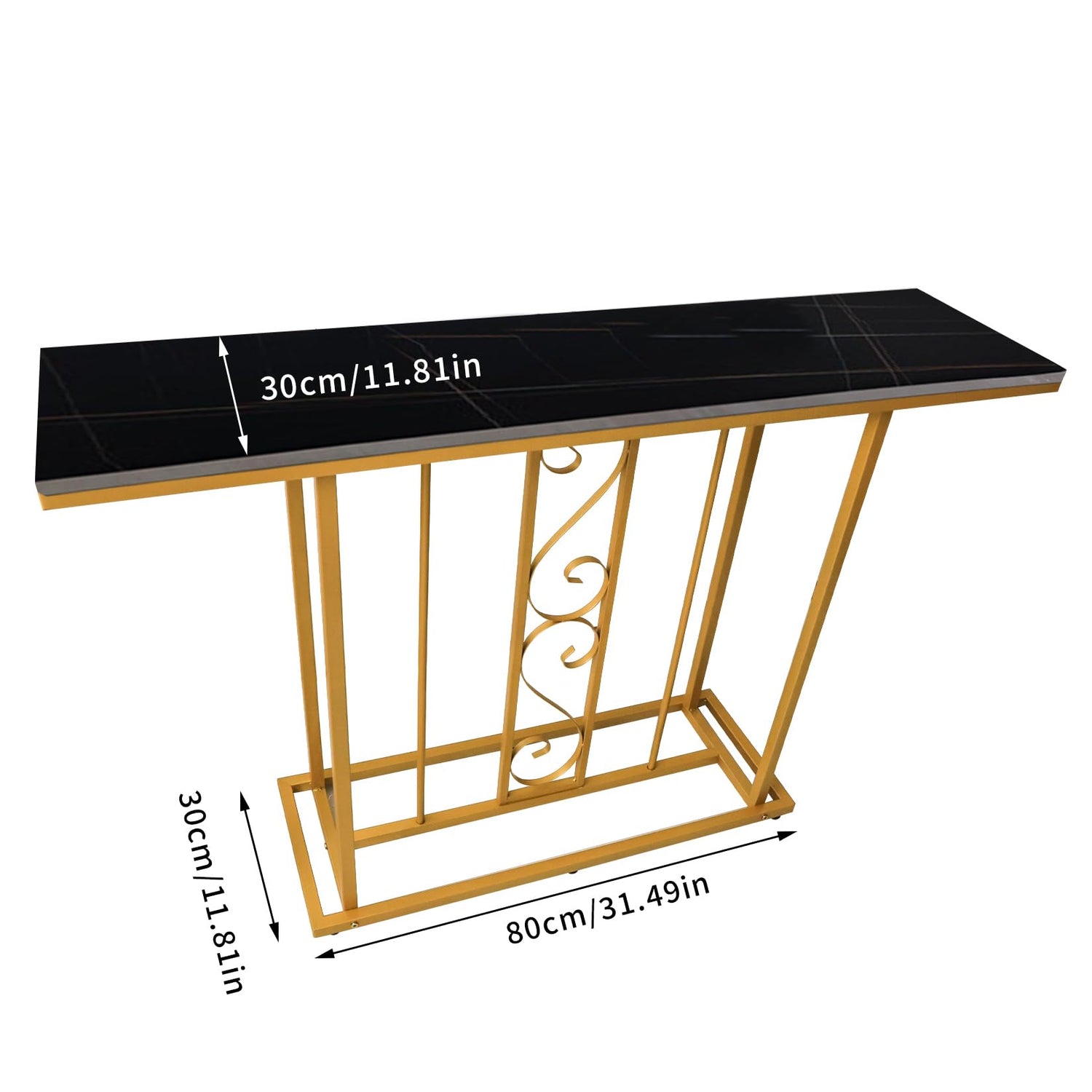 HYGRAD BUILT TO SURVIVE Large Marble Effect Sintered Stone With Metal Frame Free Standing Console Table Hallway Entrance Furniture 120 cm (Black/Gold) HYGRAD BUILT TO SURVIVE