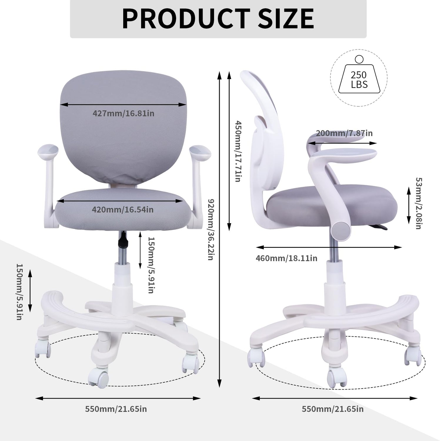 HYGRAD BUILT TO SURVIVE Swivel Chair Ergonomic Rolling Adjustable Kids Children Teens 360 Swivel Revolving Chair With Armrest & Foot Rest In Colours (Grey) HYGRAD BUILT TO SURVIVE