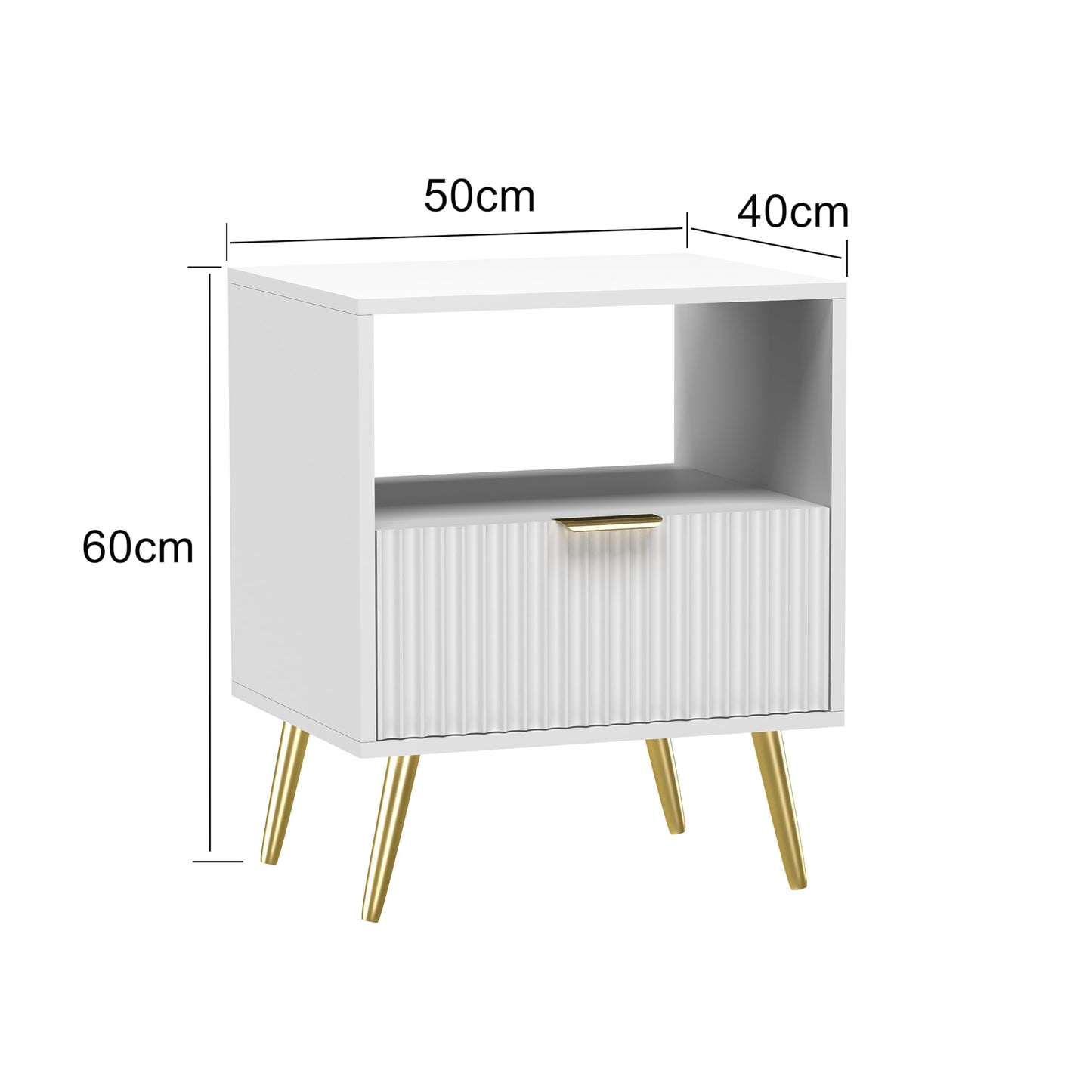 HYGRAD BUILT TO SURVIVE Free Standing White Wooden Chic Modern Bedside Sofa End Table Nightstand With Metal Golden Legs For Bedroom Living Room HYGRAD BUILT TO SURVIVE