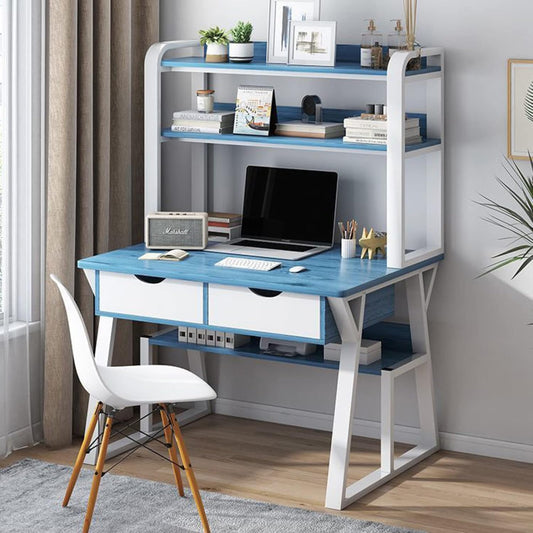 HYGRAD BUILT TO SURVIVE Wooden Pink/White Free Standing Study Table Desk With Shelves & Drawers For Kids Children Girls Home (Blue/White) HYGRAD BUILT TO SURVIVE