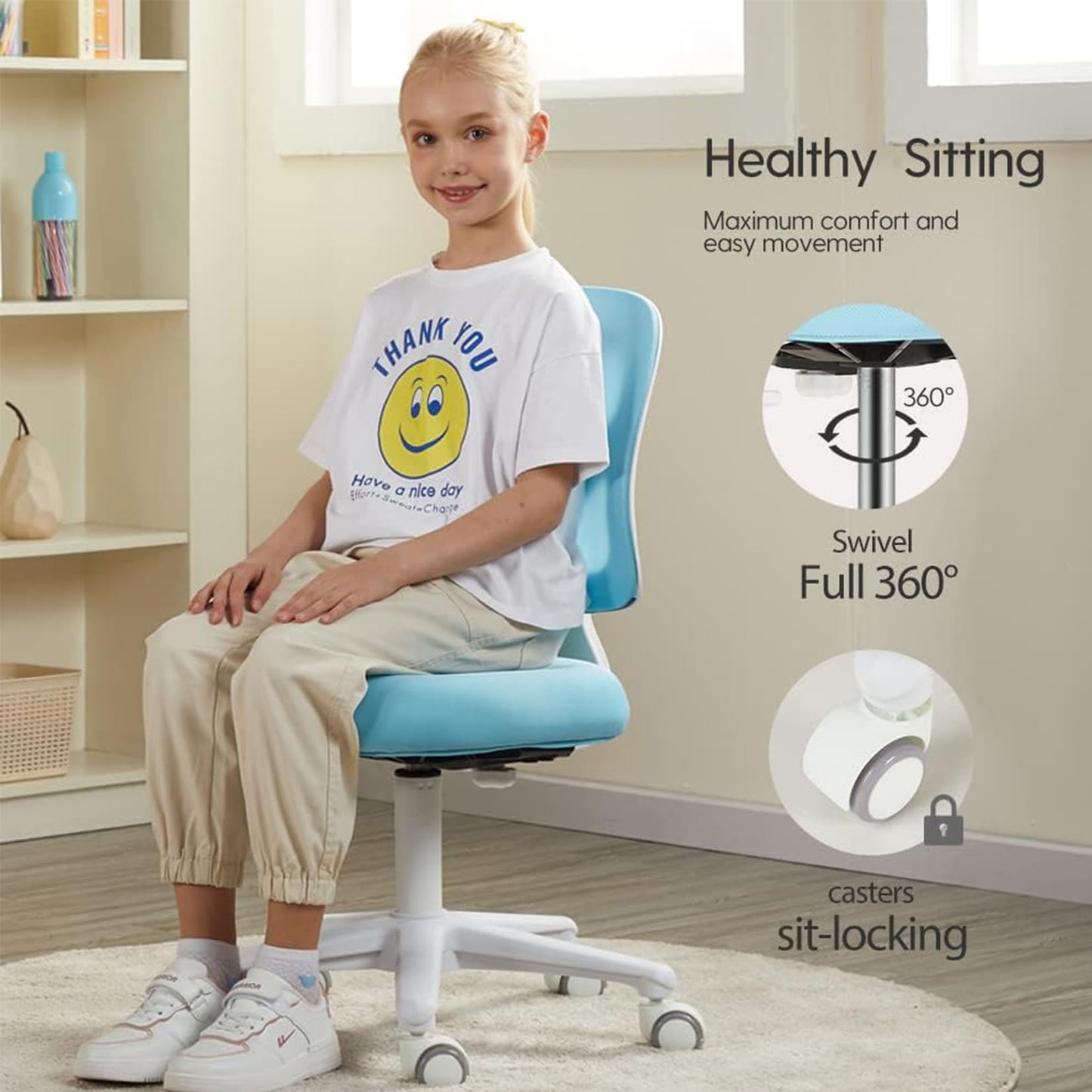 HYGRAD BUILT TO SURVIVE Swivel Chair Ergonomic Rolling Adjustable Kids Children Teens 360 Swivel Revolving Chair With Armrest & Foot Rest In Colours (Blue) HYGRAD BUILT TO SURVIVE