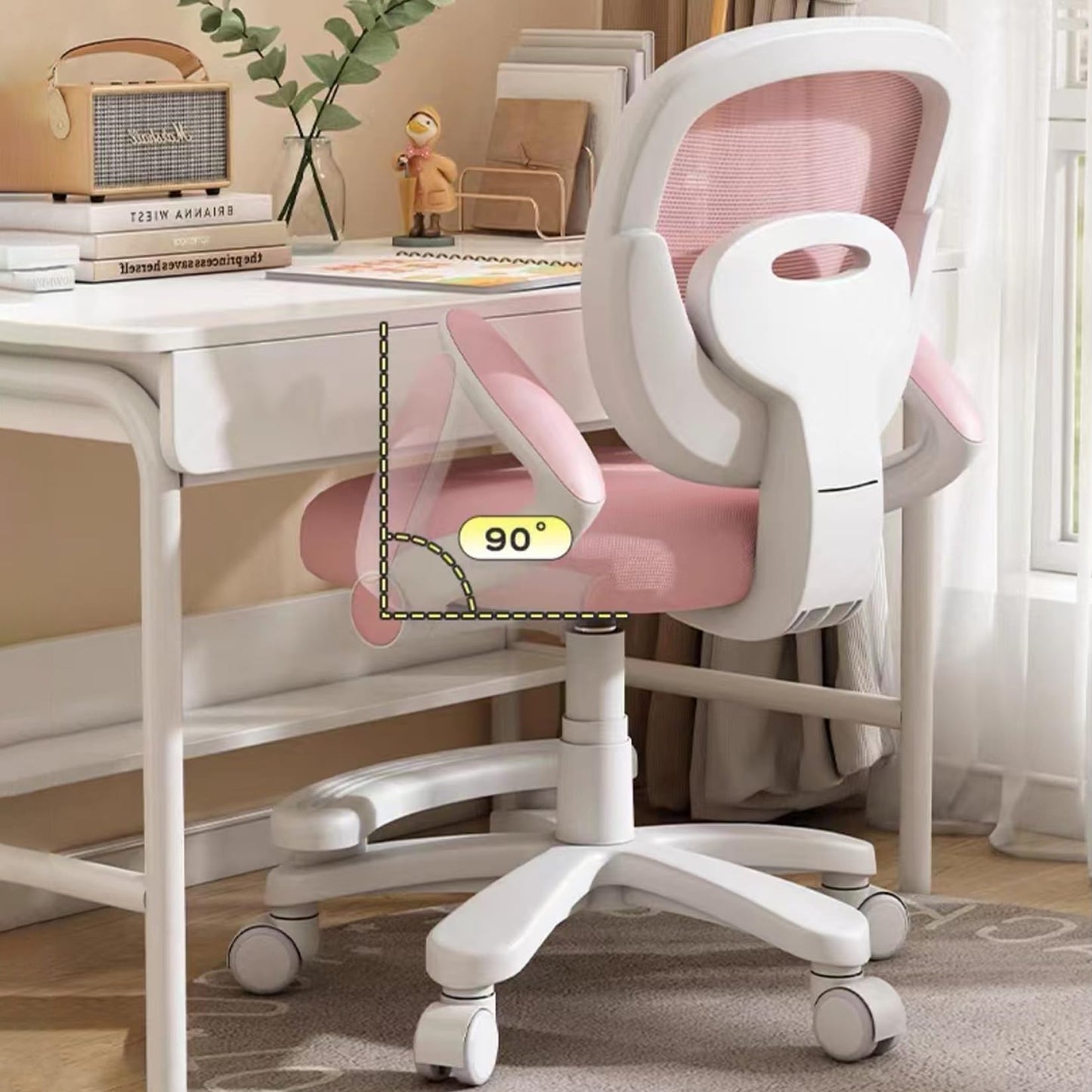 HYGRAD BUILT TO SURVIVE Swivel Chair Ergonomic Rolling Adjustable Kids Children Teens 360 Swivel Revolving Chair With Armrest & Foot Rest In Colours (Pink) HYGRAD BUILT TO SURVIVE